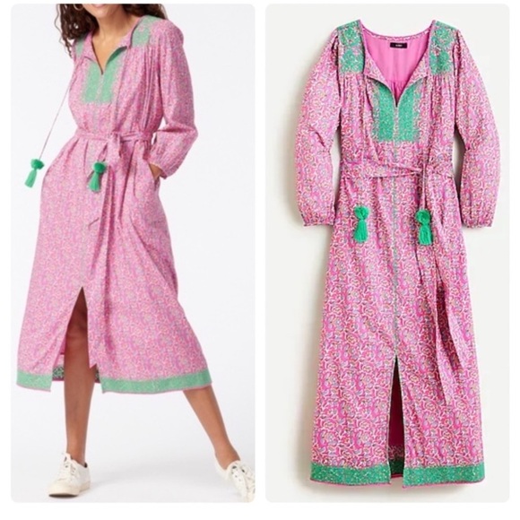 J Crew Belted tunic dress in pink vines block print size medium m - Picture 1 of 5
